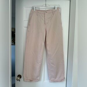 Free People Light Pastel Pink Button Fly Wide Leg 100% Cotton Pants in Size 27